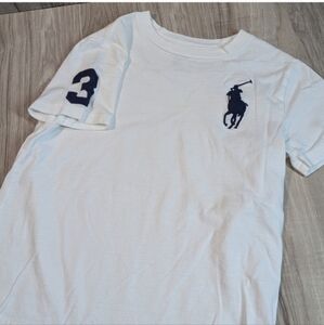 Boys Polo Ralph Lauren T Shirt Size 7 BIG PONY Crew White/Navy